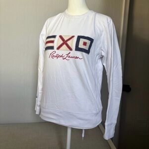 Ralph Lauren White Crewneck Sweatshirt with Nautical Flag Embroidery